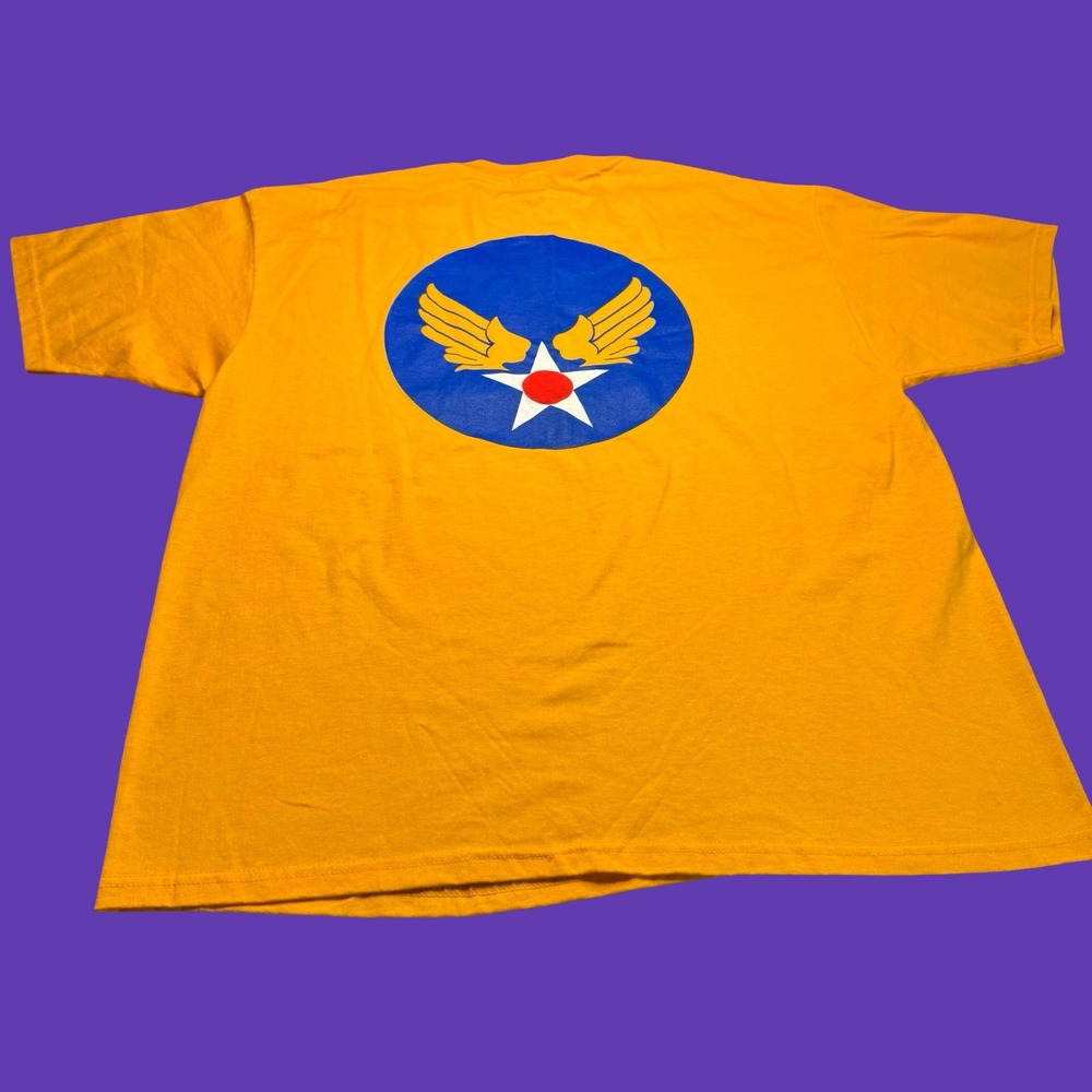 Vintage US Air Force T Shirt XL Yellow Hanes USAF Wings Logo USA 2 Sided